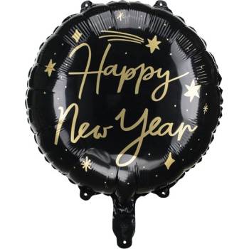 Party Deco Фолиев Балон "Happy New Year", 45 см, Черен