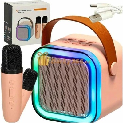 Bezdrátový přenosný mini karaoke set 2x mikrofon K12 růžový