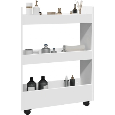 vidaXL Тясна количка за съхранение с 3 нива, бяла, инженерно дърво (855250)