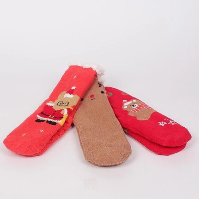 Коледни дамски чорапи в червено и кафяво - 3 чифта