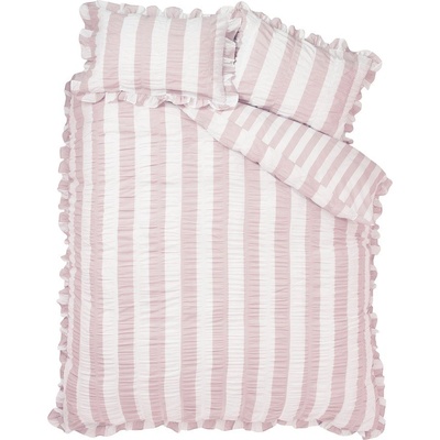 Catherine Lansfield Розово двойно 3 части спално бельо 200x200 cm Seersucker Frill Stripe - Catherine Lansfield (BD/61202/W/DQS/PK)