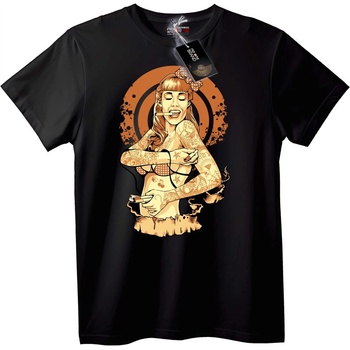 NOONEBRAND Тениска Татуирана Pin-Up момиче - XXS, Black