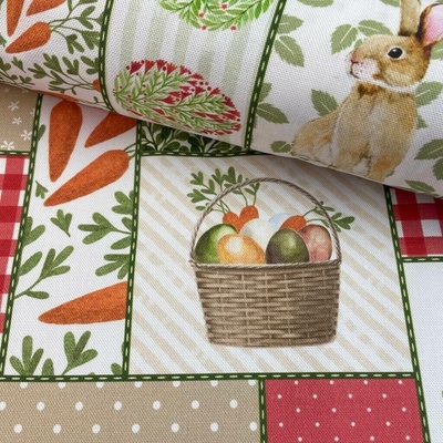 Španělska Loneta Digital Premium - Velikonoce - Patchwork na červeném