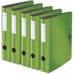Leitz quality folder 180° Active Solid, pack of 5, A4, narrow, rounded spine, 6.5 cm wide, elastic band closure, light polyfoam, plastic folder, light green, 10481050 - 10481050-5