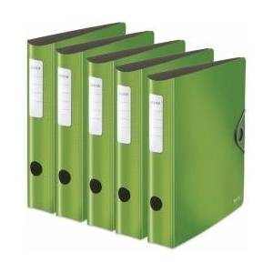 Leitz quality folder 180° Active Solid, pack of 5, A4, narrow, rounded spine, 6.5 cm wide, elastic band closure, light polyfoam, plastic folder, light green, 10481050 - 10481050-5