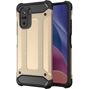 HQWear Калъф Hybrid Armor Case Tough Rugged за Xiaomi Redmi K40 Pro+ / K40 Pro / K40 / Poco F3, златист (KXG0014662)