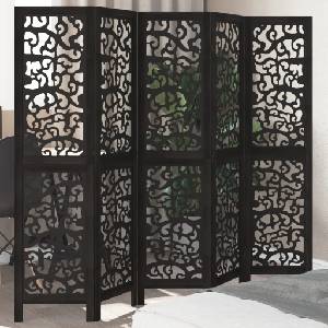 vidaXL Разделител за стая, 5 панела, черен, дърво пауловния масив (358757)