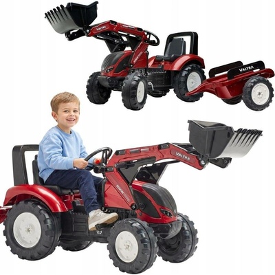 FALK Šlapací traktor Valtra S4 s nakladačem a vlečkou
