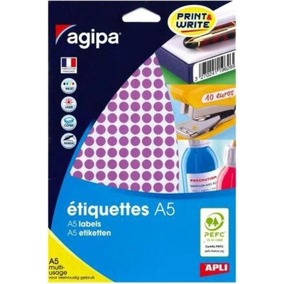 Etikety kruhové 8mm Agipa A5 fialové