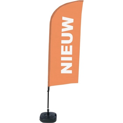 Jansen Display Kompletní sada reklamní vlajky ve tvaru křídla, Novinka, oranžová, holandsky ECO, 1105 x 3300 mm
