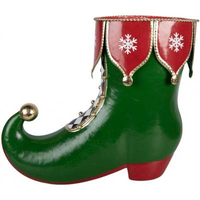 Zelená kovová vánoční dekorace bota skřítka Elfa - 39*16*31 cm - Clayre & Eef