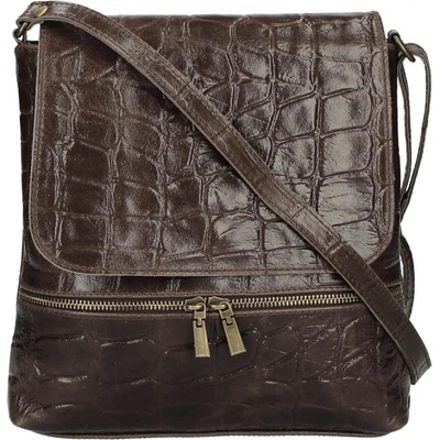 Borse in Pelle kožená dámska crossbody kabelka v kroko dizajne tmavo hnedá