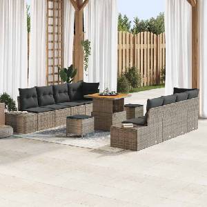 vidaXL Градински Софа Комплект 11 бр. 10-Брой места Сиво Полиратан (3364708)