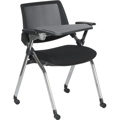 Bittel Посетителски стол Carmen 1701, до 120кг, дамаска/мрежа, хромирана база, поставка за чаша, масичка за писане, черен (bt-3520724)