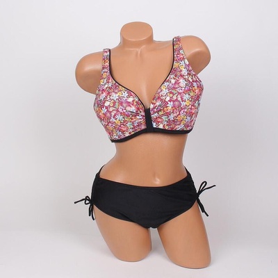 Дамски бански в цвят бордо и черно с цветя - чашка d