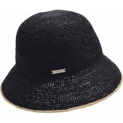 Seeberger Crochet Big Brim dámský letní slaměný klobouk s širší krempou černý