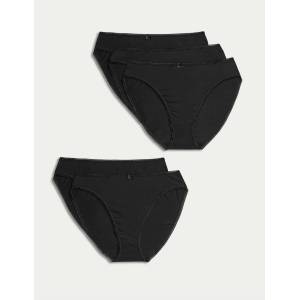 Marks & Spencer Бикини с висока кройка от памук и Lycra®, 5 бр. в опаковка Marks & Spencer черни Marks & Spencer | Cheren | ЖЕНИ | S