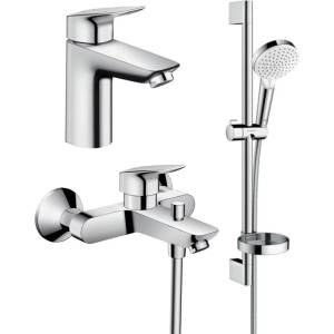 Hansgrohe Смесител Hansgrohe Logis 100 за мивка, вана и душ, гланциран хром (71100000-71400000-26553400)