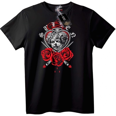NOONEBRAND Тениска Любовен херувим с рози - XS, Black