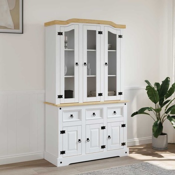 vidaXL Висок шкаф Corona, бял, 112x43x196 см, мексикански бор масив (355086)