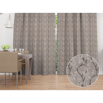 Biante Dekoračný záves PML-086 Popínavé vetvičky na hnedosivom 145x210 cm