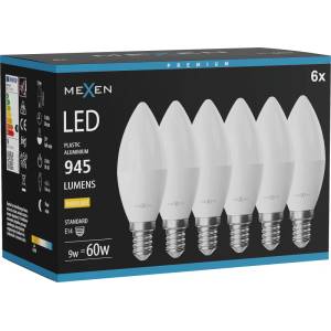 Mexen Nova 6x LED крушка E14, C37, 9W, Топла - 3000K, 945 lm - L102-E14-0930-01x06 (L102-E14-0930-01x06)