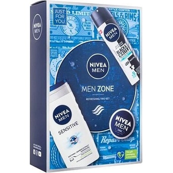 Nivea Men Zone sprchový gel Men Sensitive 250 ml + antiperspirant Men Black & White Invisible Fresh 150 ml + univerzální krém Men Creme 30 ml ddarčeková sada