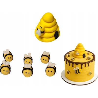 CUKROVÁ SADA ÚL + VČELKY figurky dekorace na dort z modelovací hmoty narozeniny 7 ks
