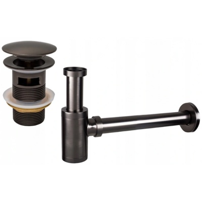 Mexen кръгъл полу-сифон за мивка с цокъл клик-клак, с преливник, графит - (7992050-66)