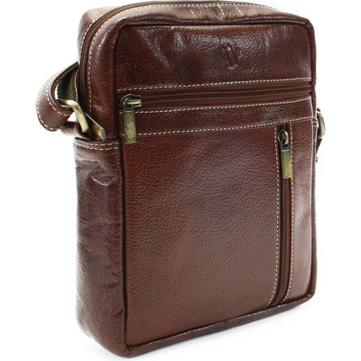 Červenohnedý pánsky kožený zipsový crossbag Ersi
