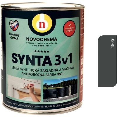 NOVOCHEMA SYNTA 3v1 syntetická základní a vrchní antikorozní barva 3v1 3,1 kg Antracitová