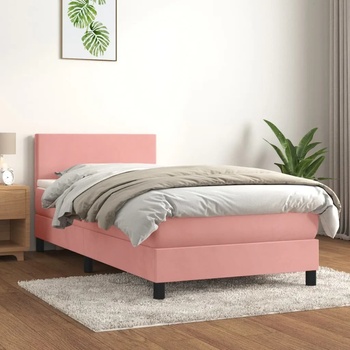 vidaXL Боксспринг легло с матрак, розово, 100x200 см, кадифе (3141172)