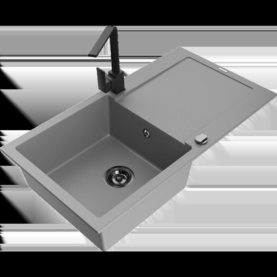 Leo гранитна мивка с 1 корито с отцедник и кухненски смесител Rita, сив - 6501-71-670300-70-B (6501-71-670300-70-B)