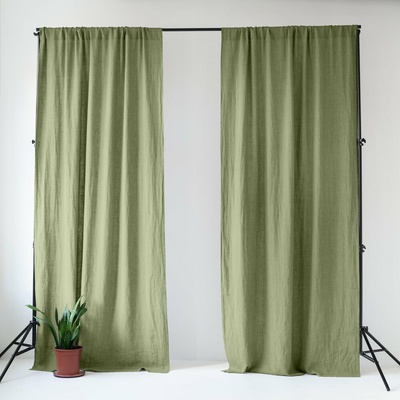 Svetlozelený ľanový záves 140x330 cm Sage – Linen Tales