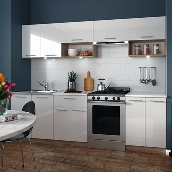 Halmar VIOLA 260 - кухня бял гланц и дъб сонома (VIOLA-260/white/kitchen/1)