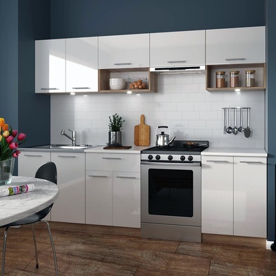 Halmar VIOLA 260 - кухня бял гланц и дъб сонома (VIOLA-260/white/kitchen/1)