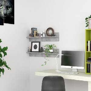 vidaXL Стенни рафтове 2 бр, бетонно сиви 80x11, 5x18 см инженерно дърво (807341)