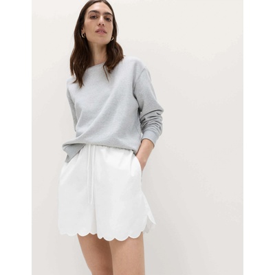 Marks & Spencer Шорти с набор ръб от чист памук Marks & Spencer бял Marks & Spencer | Byal | ЖЕНИ | 12