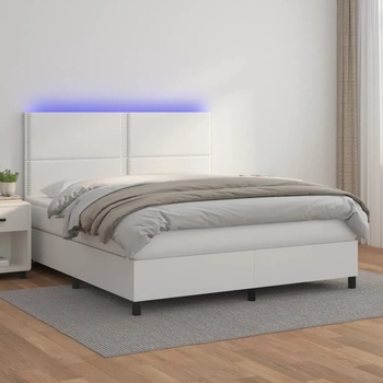 vidaXL Боксспринг легло с матрак и LED бяло 180x200 см изкуствена кожа (3135898)