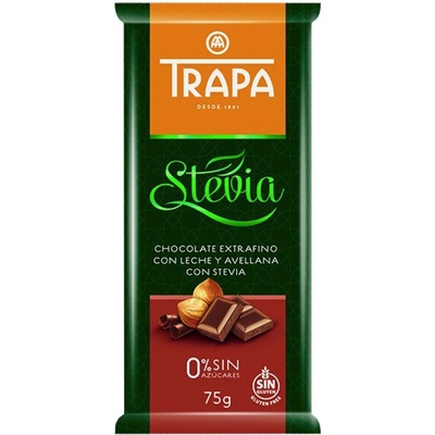Trapa Čokoláda mliečna s drvenými lieskovými orechmi a steviou 75 g