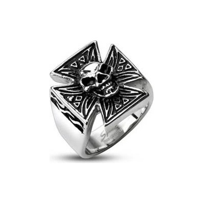 Šperky4U ocelový prsten kříž s lebkou OPR1309 OPR1309