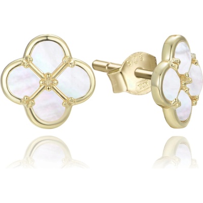 Minet Pozlacené stříbrné náušnice čtyřlístky s bílou perletí JMAS7058YE01