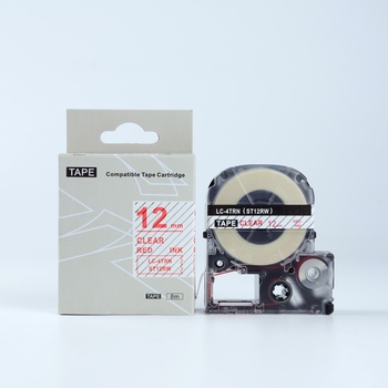 Compatible Epson LK-ST12RW, 12mm x 9m, червен печат / прозрачен субстрат, съвместима лента (LKST12RW)