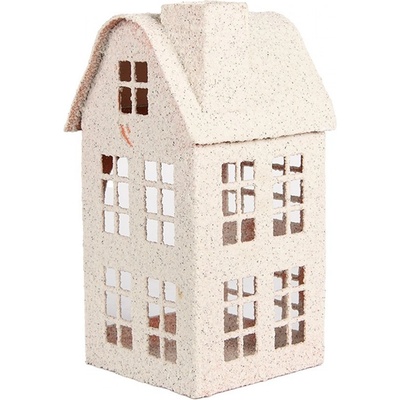 Béžový antik kovový svícen domek Vintage House - 14*14*26 cm - Clayre & Eef