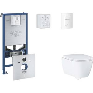 GROHE Rapid SLX - Комплект от предстена инсталация, тоалетна чиния, седалка SoftClose и бутон Skate Cosmopolitan, алпийско бяло SANI11BB3113 (SANI11BB3113)
