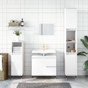 vidaXL Комплект мебели за баня от 3 части, бял, инженерно дърво (3190213)