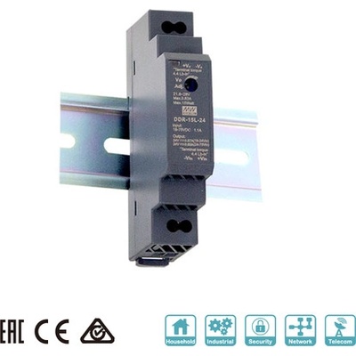 DDR-15L-12 Mean Well Měnič DC/DC na DIN lištu (DDR-15L-12)