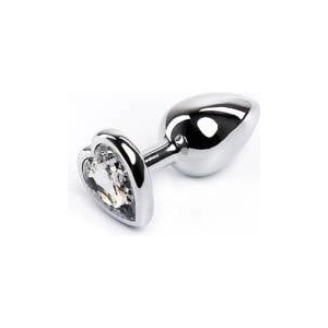 Fantasy by Cottelli Silver medium heart-shaped butt plug with white crystal