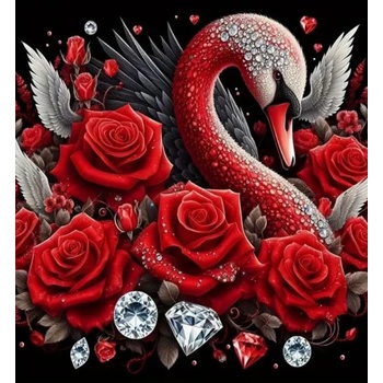 Norimpex - Puzzle Diamant painting: Swan with roses and diamonds 30x40 cm - 1 - 39 piese