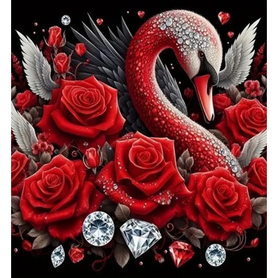 Norimpex - Puzzle Diamant painting: Swan with roses and diamonds 30x40 cm - 1 - 39 piese